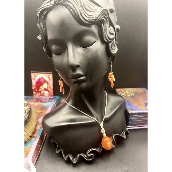 Vintage Sterling Silver Natural Coral Drop Earrings – Boylerpf Vintage Sterling Silver Large Carnelian Drop Necklace 20\